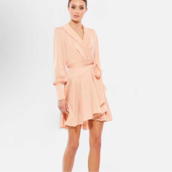 Mac Duggal Style #70135 Salmon Pink Short Wrap Dress Size 0 - Picture 1 of 6